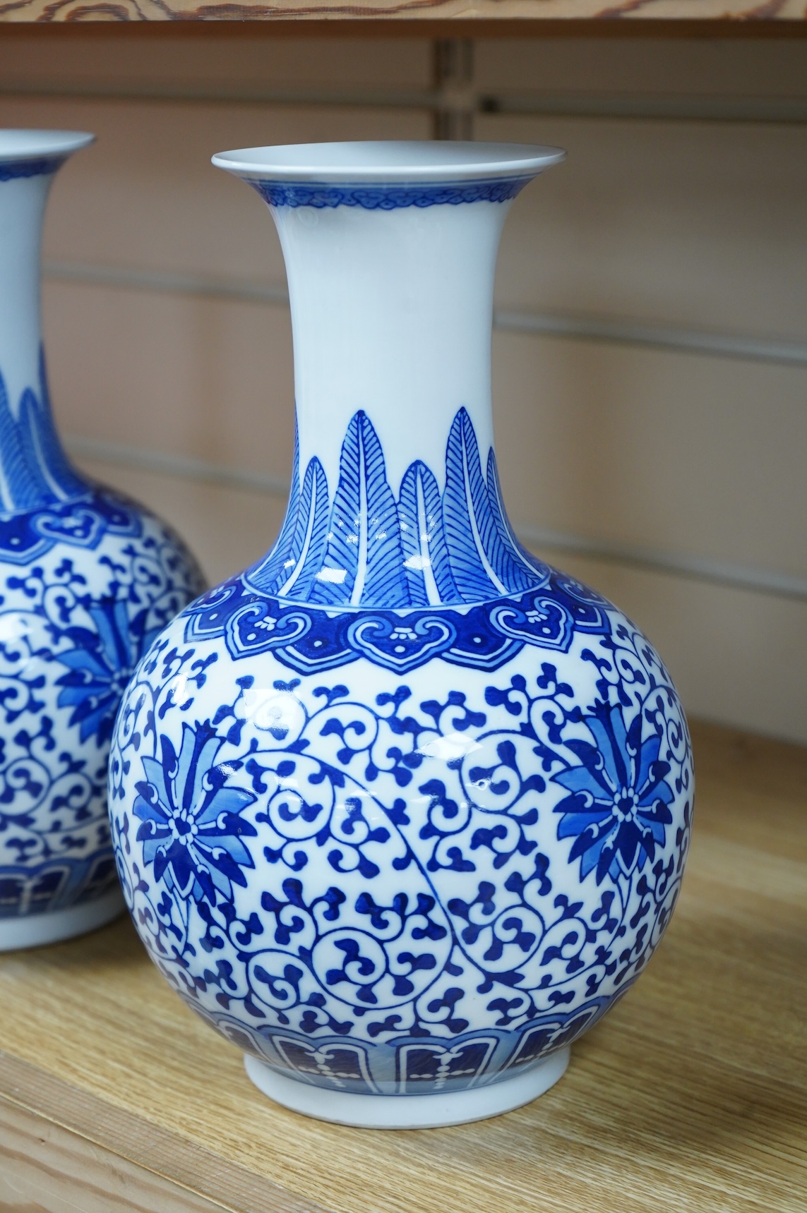 A pair of Chinese blue and white vases, 28cm high